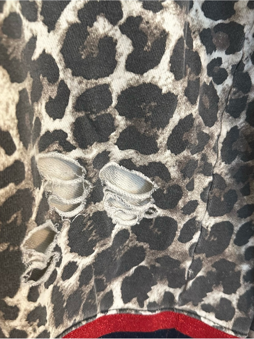Pam & Gela Gray Leopard-Print Crewneck with Red & Navy Trim - Picture 4 of 5